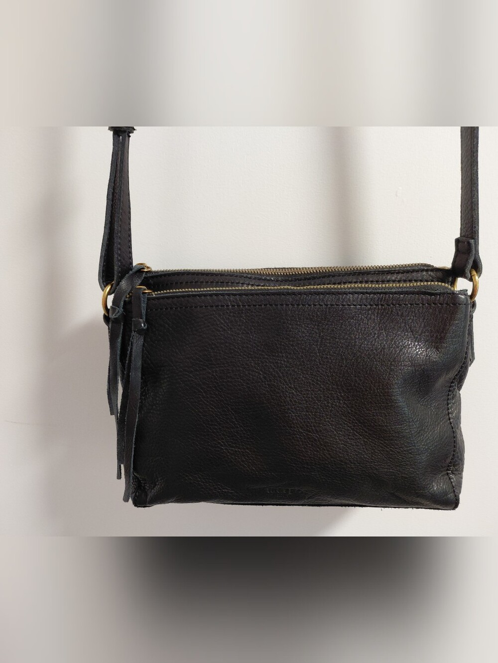 Margot New York Black Pebbled Leather Crossbody With 3 Sections